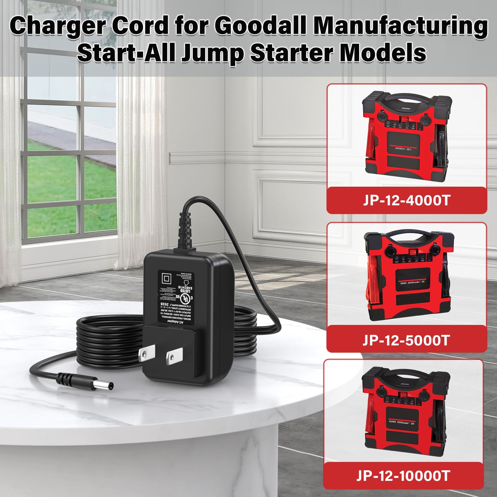 HIENADTOR charger for Goodall JP-12-5000T recharging a jump starter