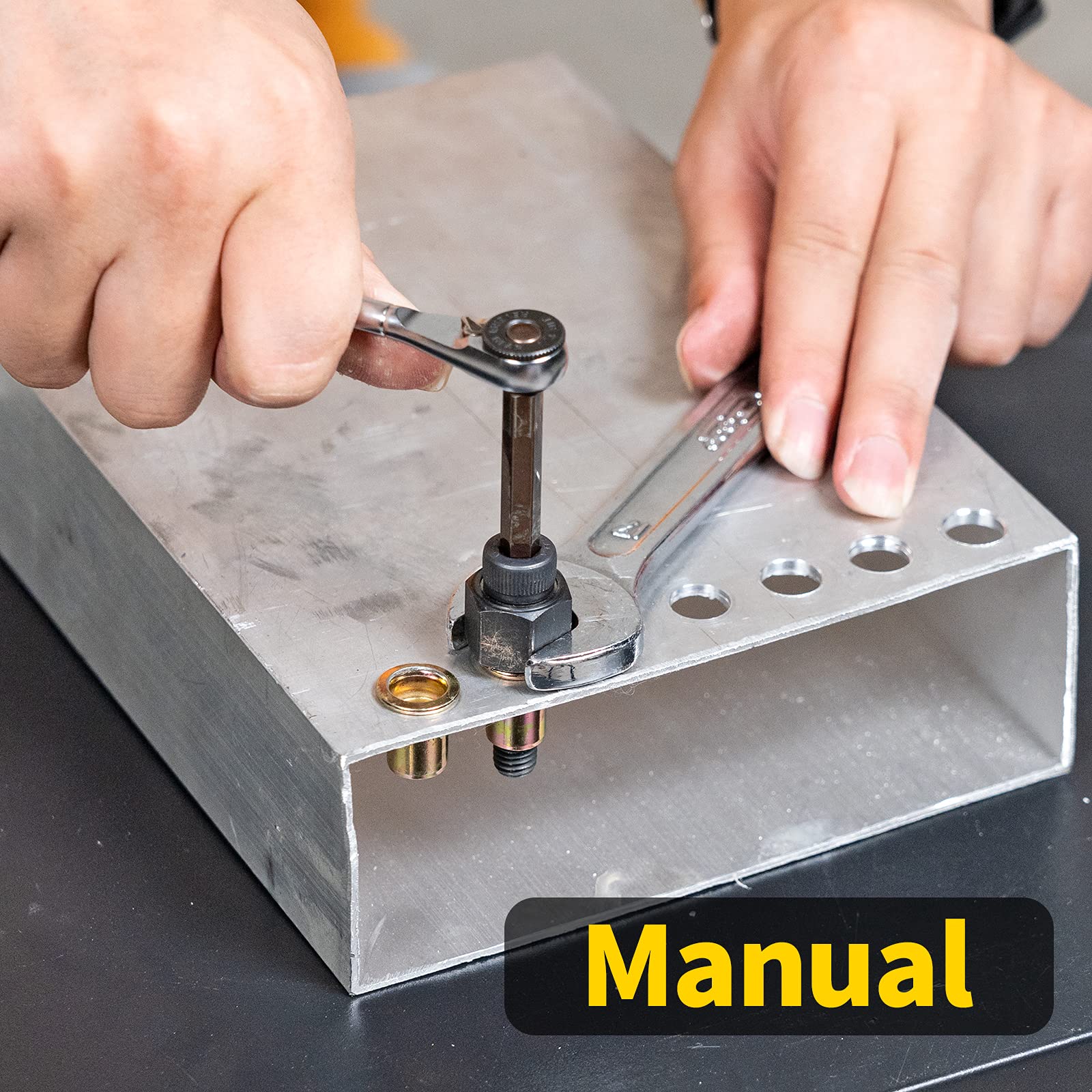 HIFESON rivet nut tool setup with wrench and screw for secure riveting