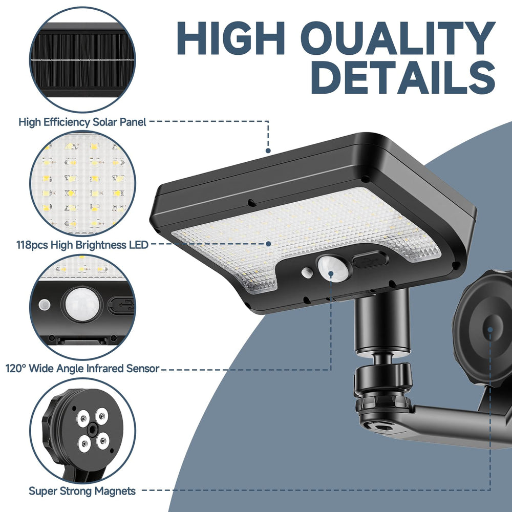 Hifor magnetic solar light features energy-saving solar panel.