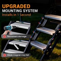 Hifor solar RV step light mounted on bumper guides late returns with a warm glow.