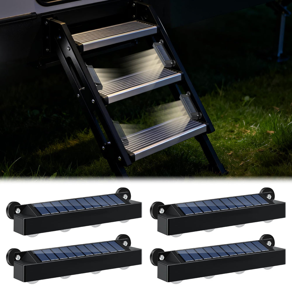 Hifor magnetic solar RV step light on metal surface enhances night visibility and safety.