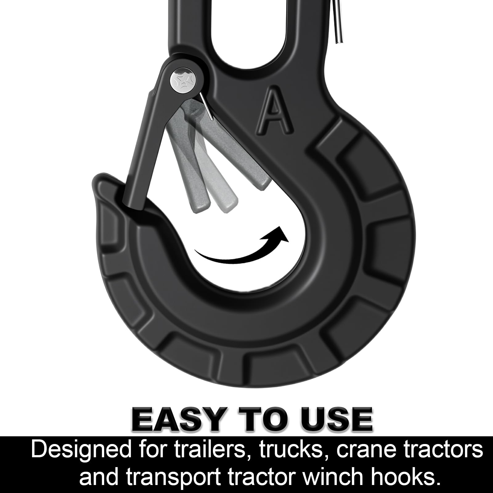 High-PQ heavy-duty hook supports up to 37,400 pounds.