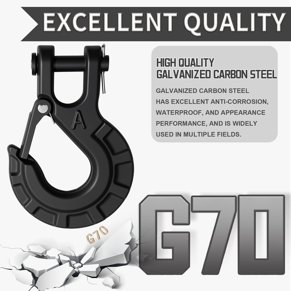 High-PQ hook fits ATVs, trucks, and trailers for versatile use.