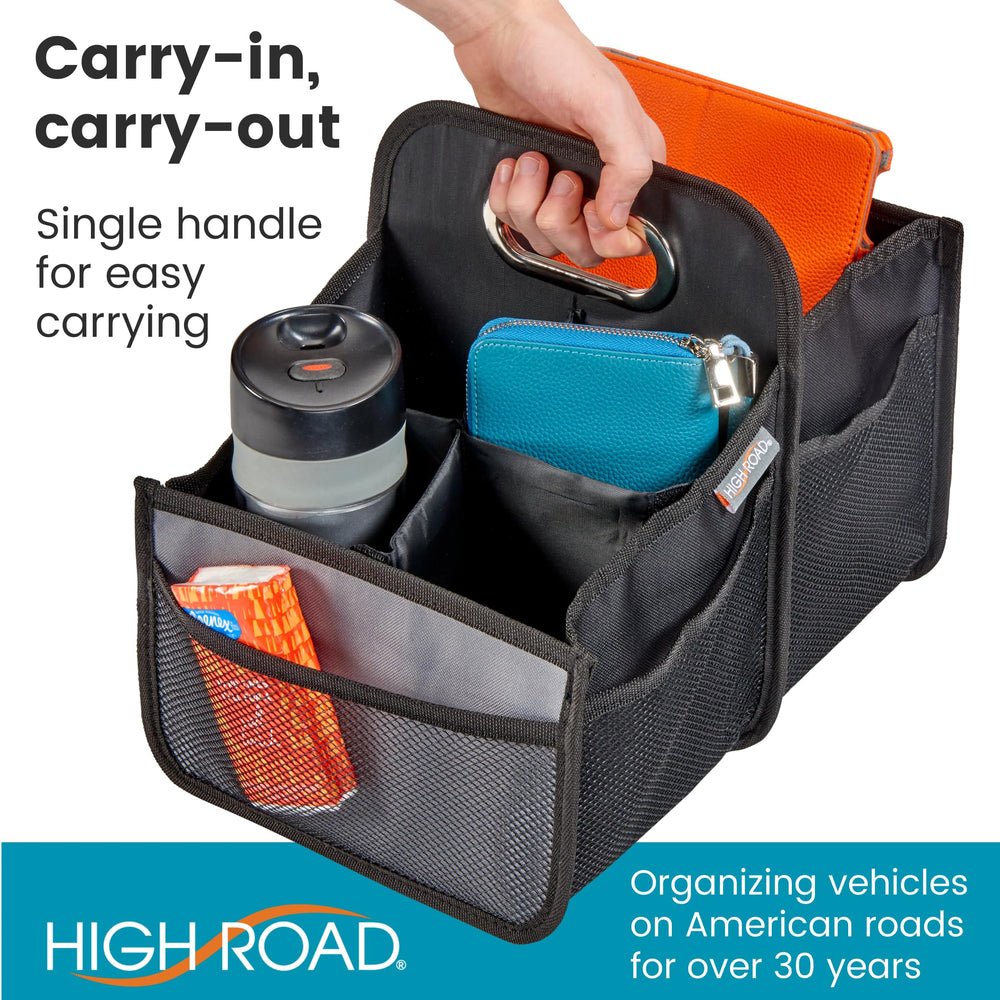 High Road car caddy backseat organizer for kids keeps toys and snacks organized