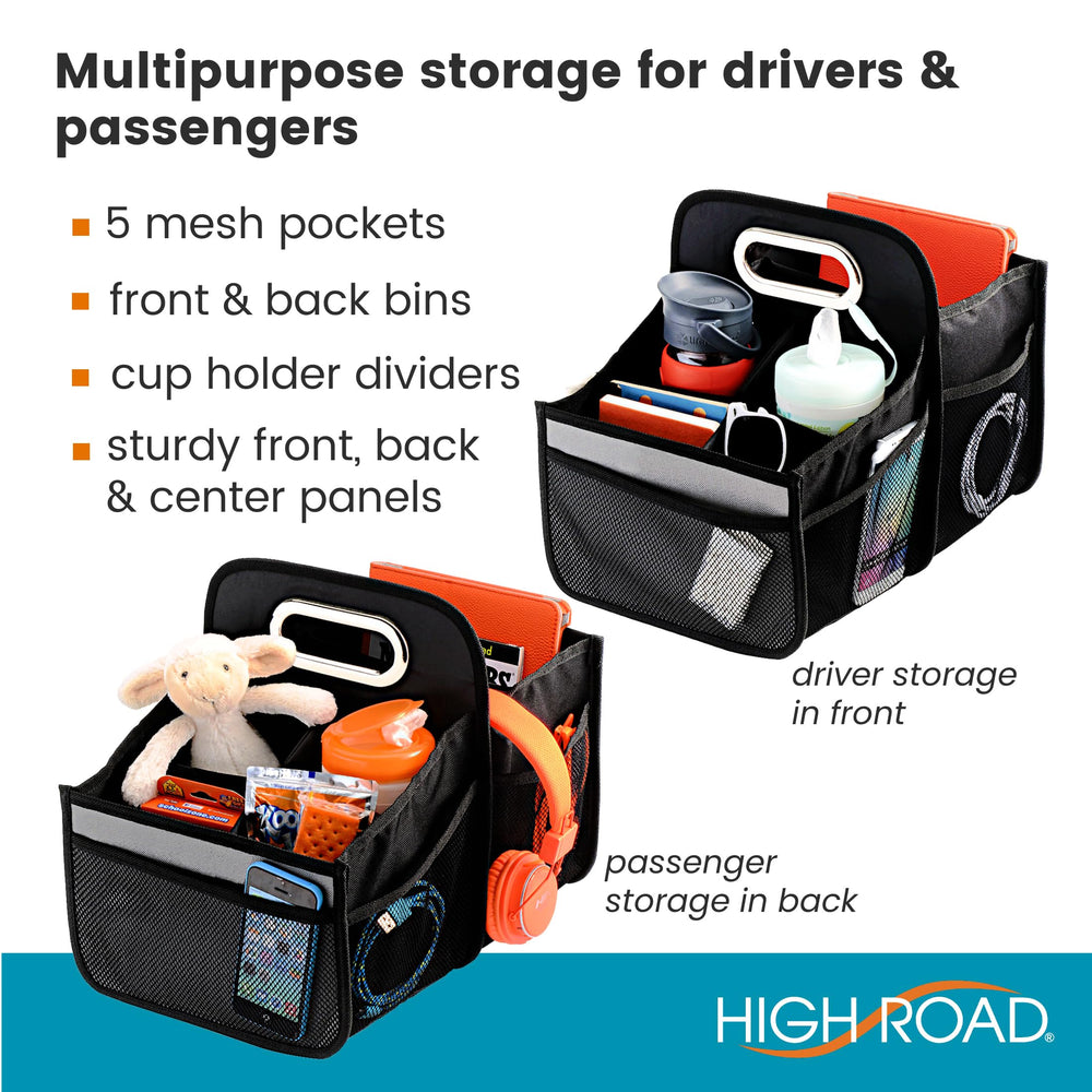 High Road car caddy mesh pockets keep essentials visible and reachable