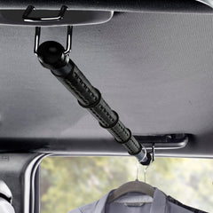 High Road car clothes hanger bar extended to 60 inches for organized outfits during travel