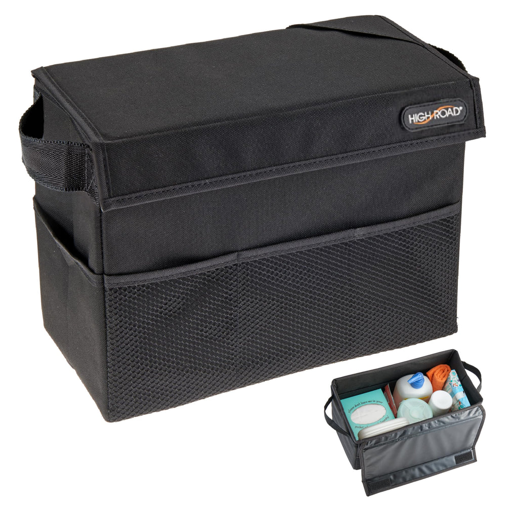 High Road Carganizer with lid keeps car items neatly contained on any seat.