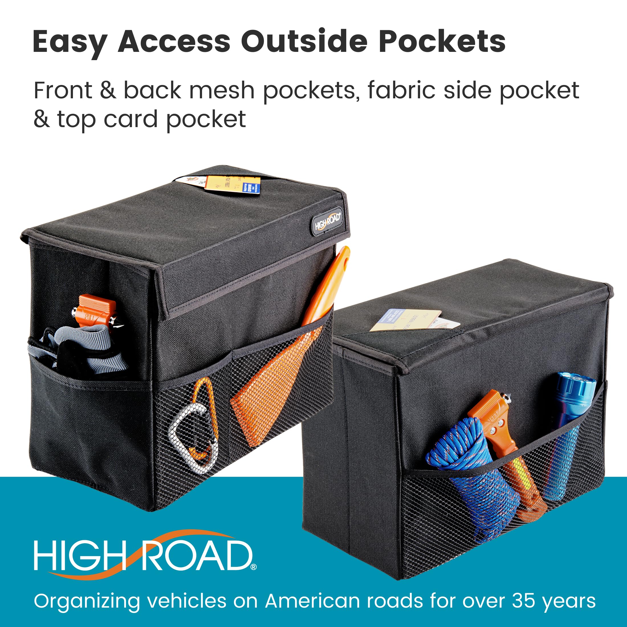 High Road Carganizer structured lid hides items from view.