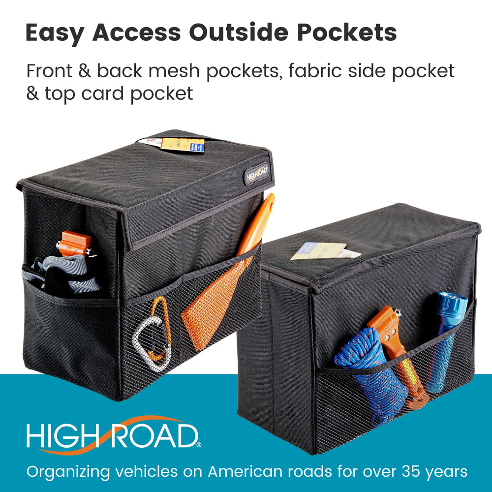 High Road Carganizer structured lid hides items from view.
