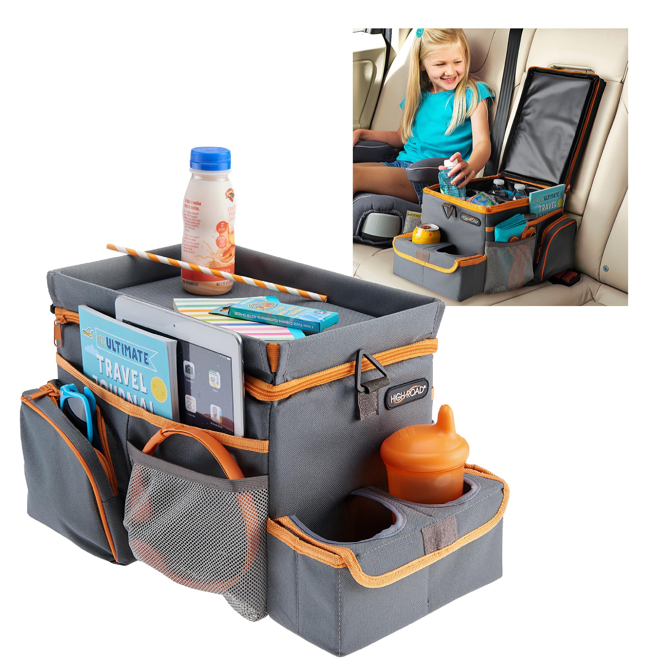 High Road CarHop backseat organizer keeps essentials within easy reach during road trips.