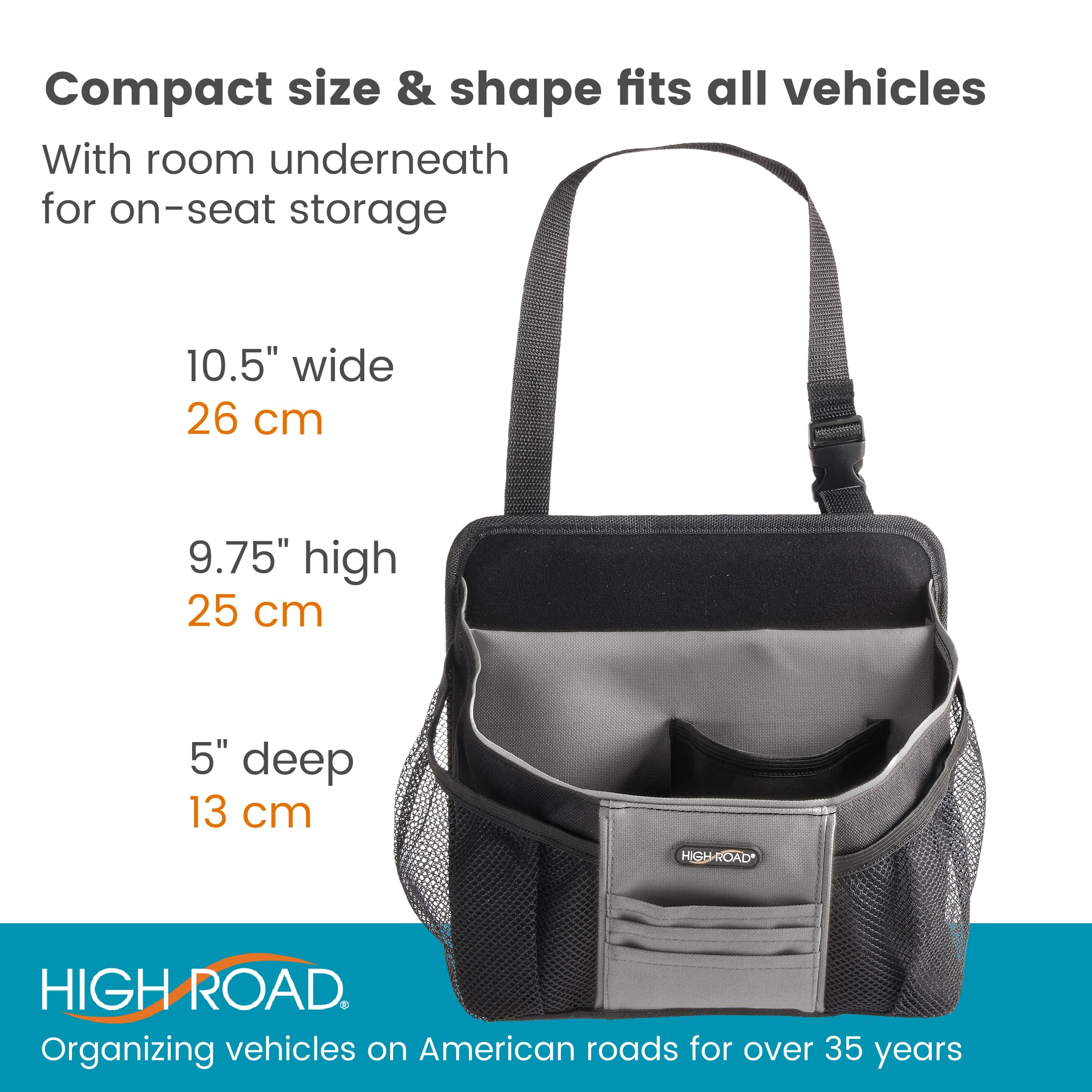 High Road DriverStash dimensions 12.8 by 10.9 by 2.6 inches for ample storage
