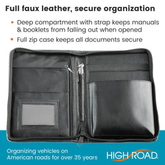 High Road glove box organizer pockets close-up highlighting slip and zip pockets.