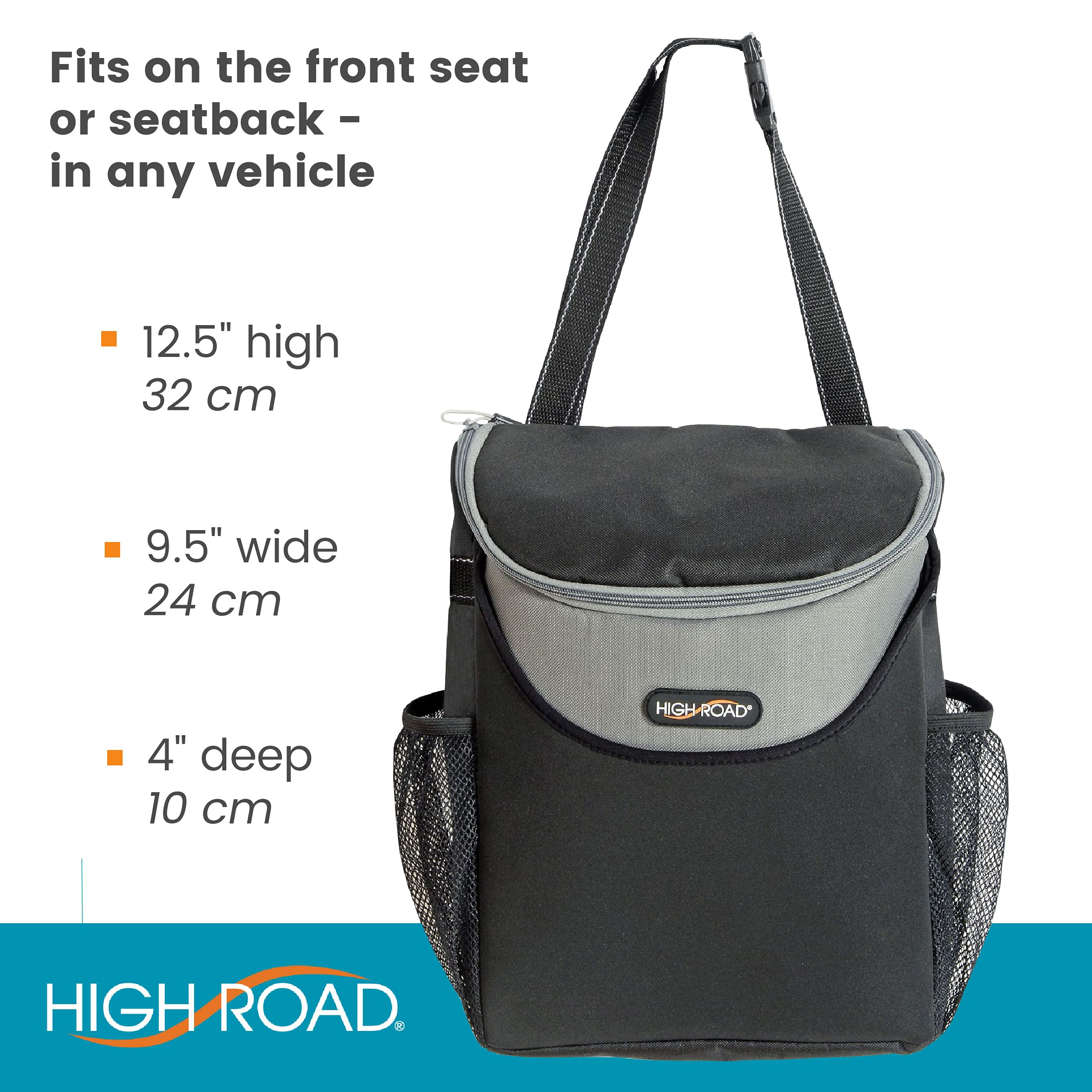 High Road SnackStash strap adjustment demonstrates universal fit around headrest.