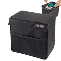 High Road TrashStand weighted bin with lid keeps car trash contained.
