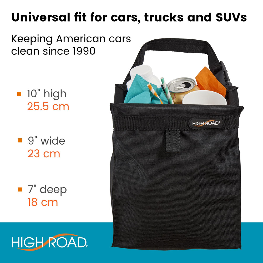 High Road TrashStash durable 500D oxford polyester with sturdy frame closure.