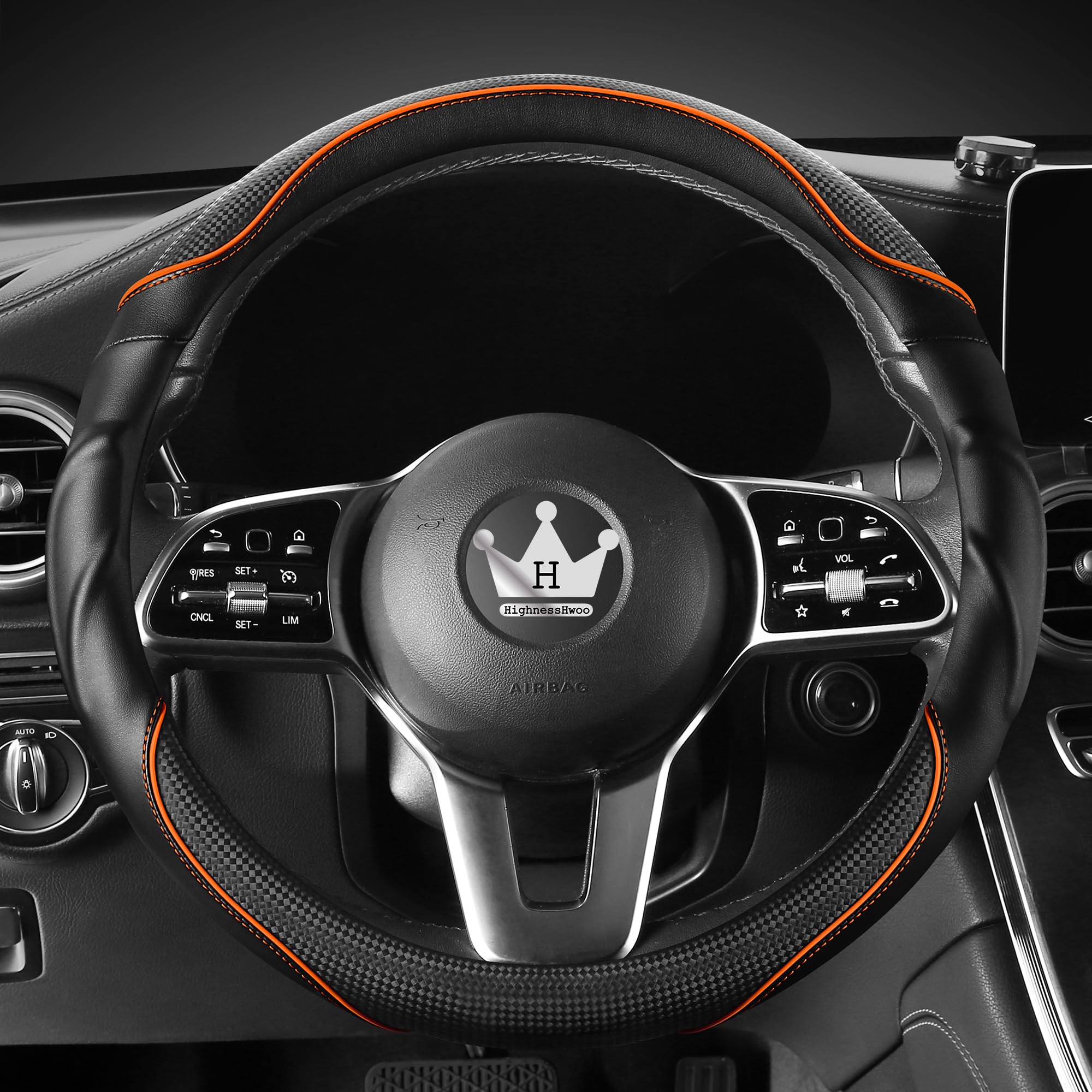 HighnessHwoo 3D grip steering cover orange for added comfort and control.