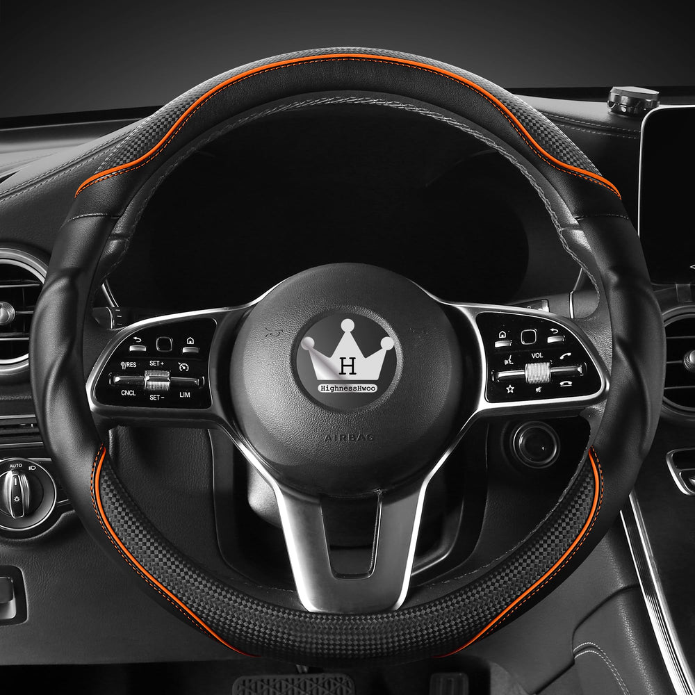 HighnessHwoo 3D grip steering cover orange for added comfort and control.