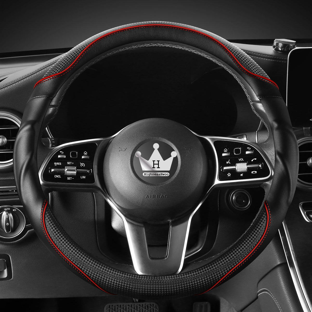 HighnessHwoo 3D grip steering cover showing ergonomic design for smoother handling and comfort.