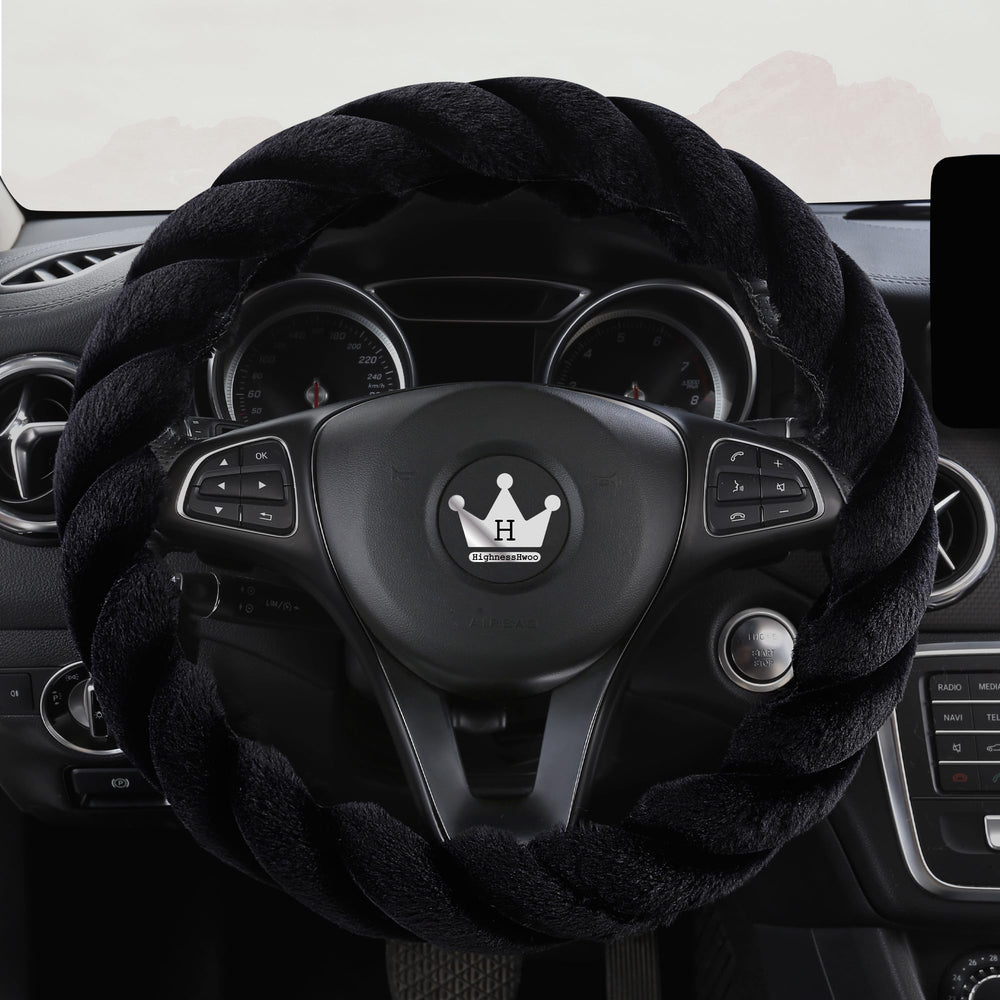 HighnessHwoo luxury fluffy steering wheel cover for winter warmth and comfort