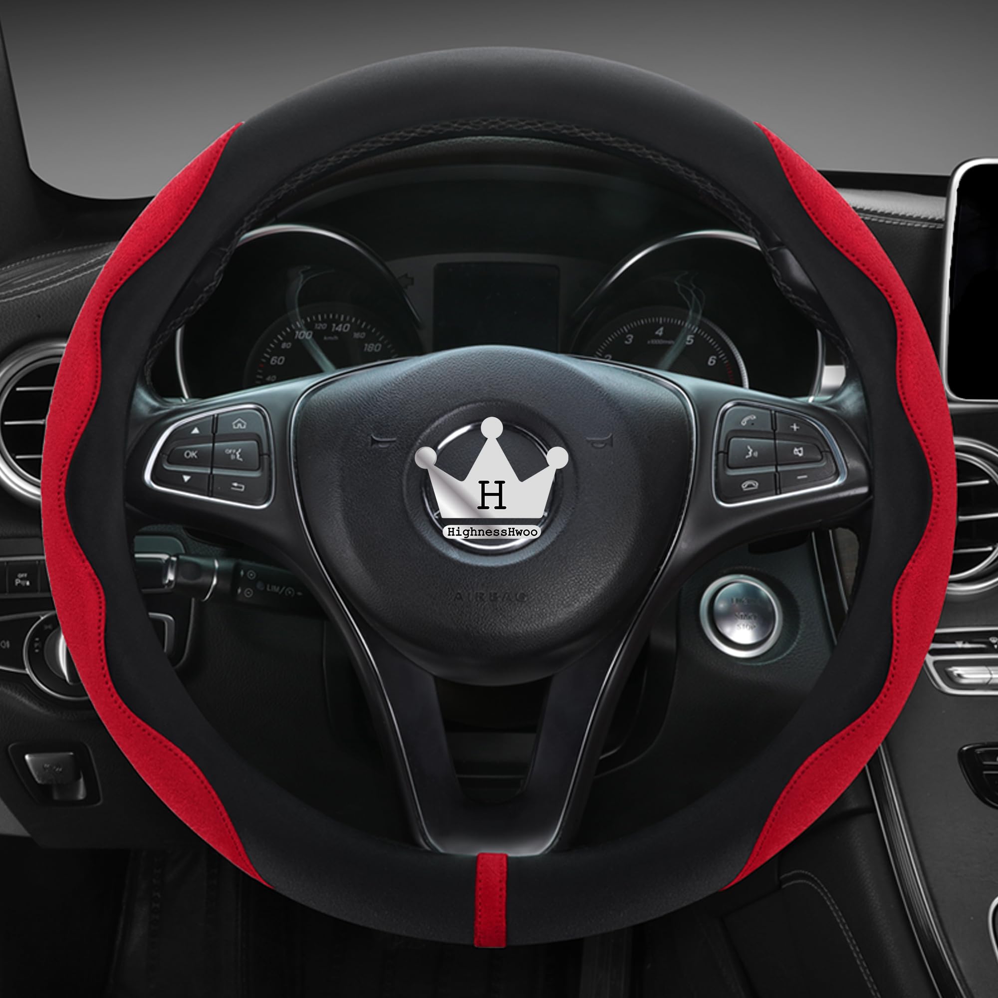 HighnessHwoo luxury suede steering cover with classic wavy design offers a soft, premium grip.