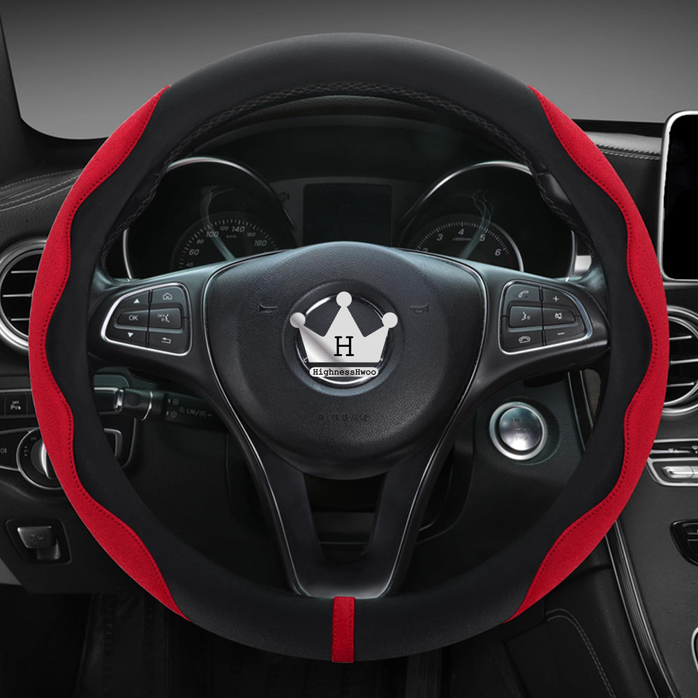 HighnessHwoo luxury suede steering cover with classic wavy design offers a soft, premium grip.