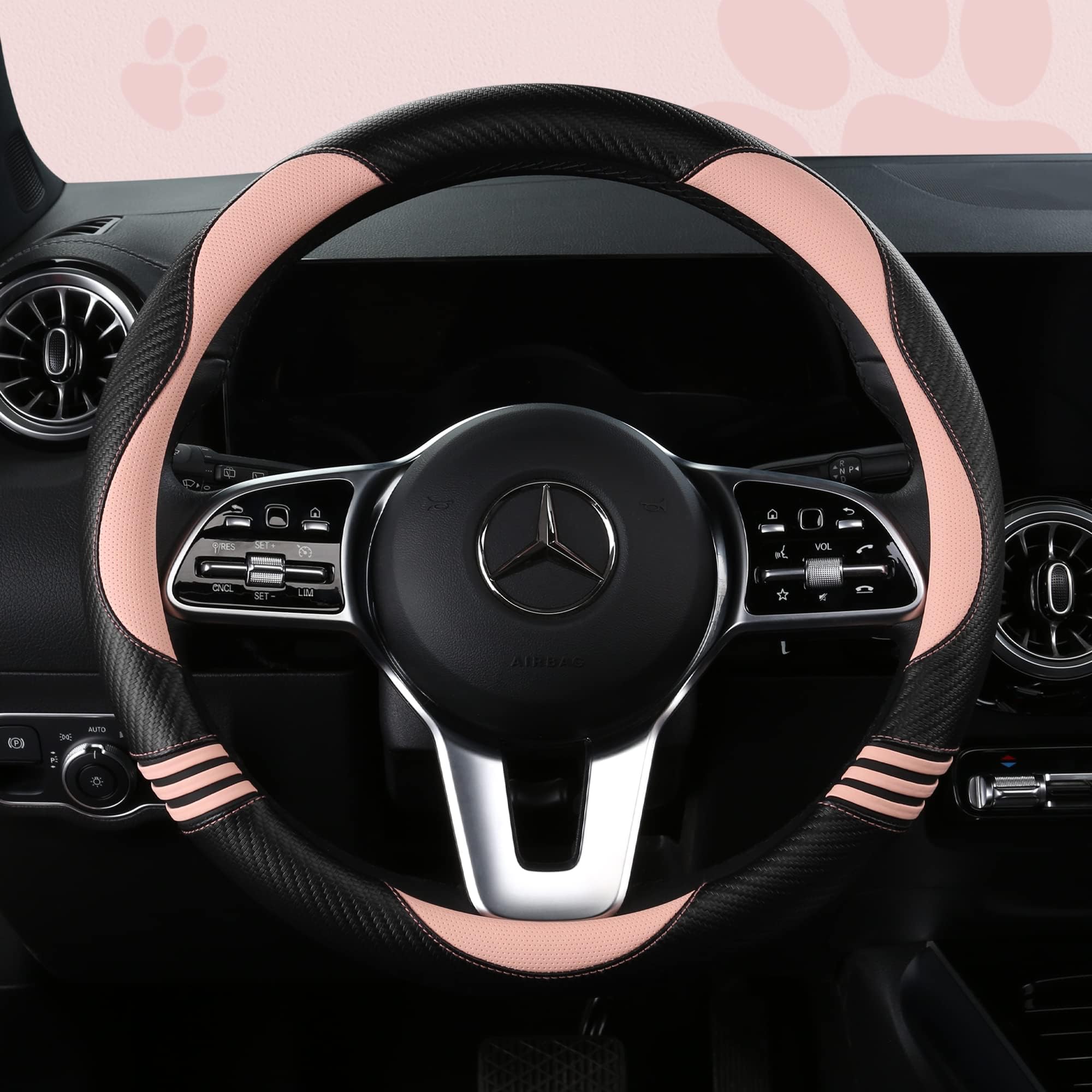 HighnessHwoo pink cat design steering cover adds comfort and style