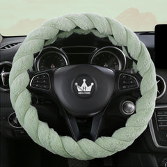 HighnessHwoo fluffy green steering wheel cover showing plush texture for warmth