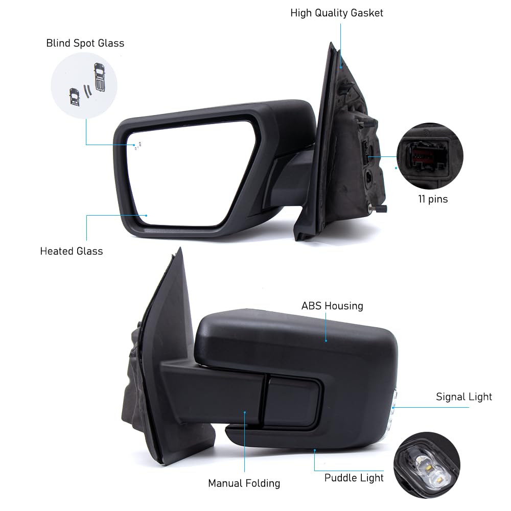 HIGHTO Ford F-150 left driver-side mirror with turn signal for clear signaling.
