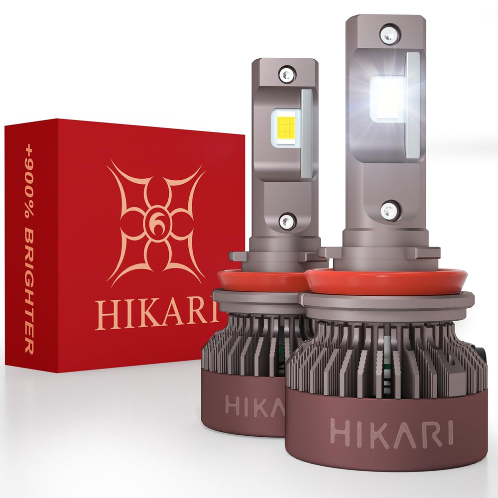 HIKARI WINGS H11 foglight front view showing bright pure white beam for foggy roads