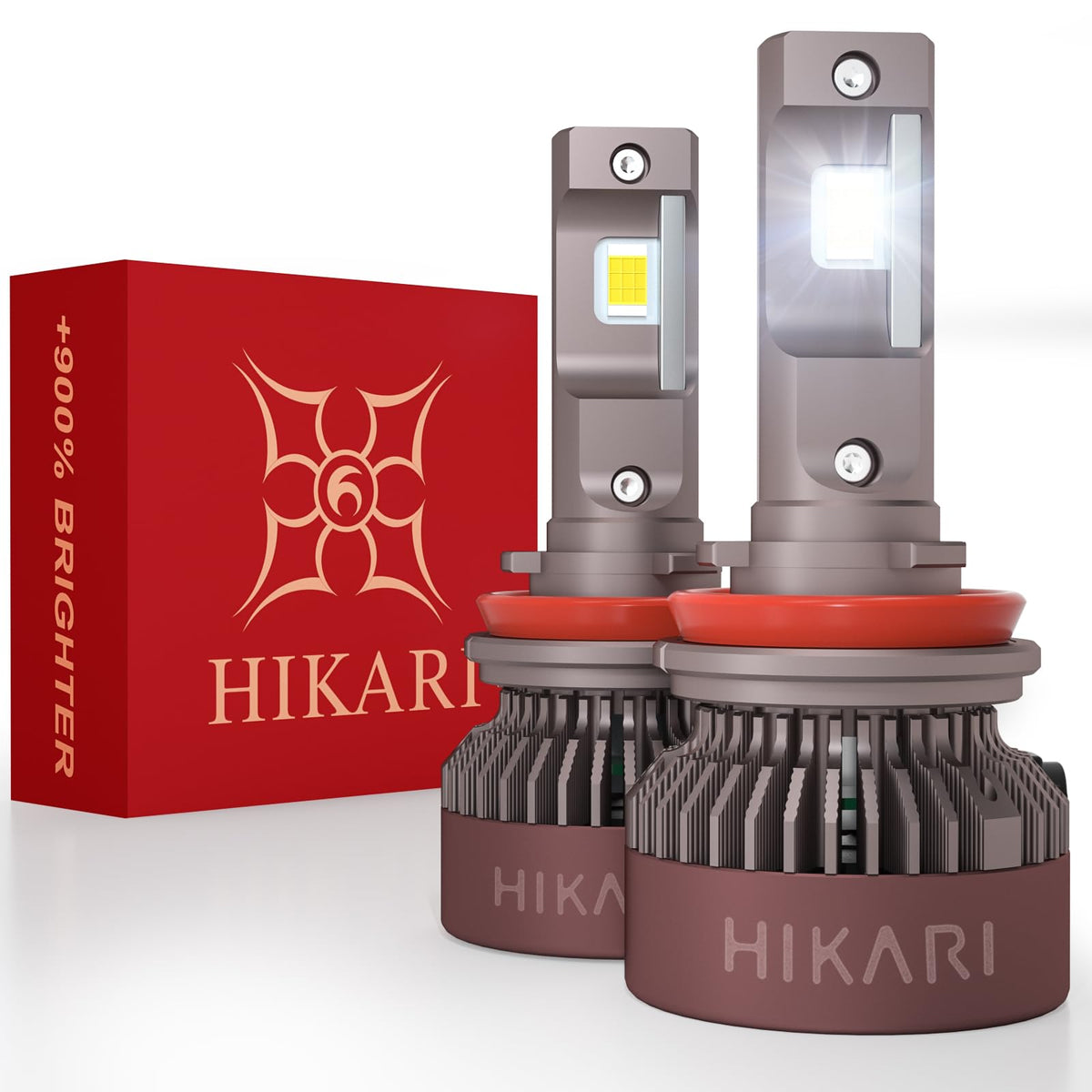 HIKARI WINGS H11 foglight front view showing bright pure white beam for foggy roads