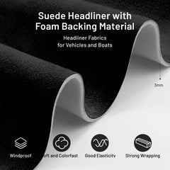 Hiksuky suede headliner black fabric, premium feel and noise insulation for a refined cabin.