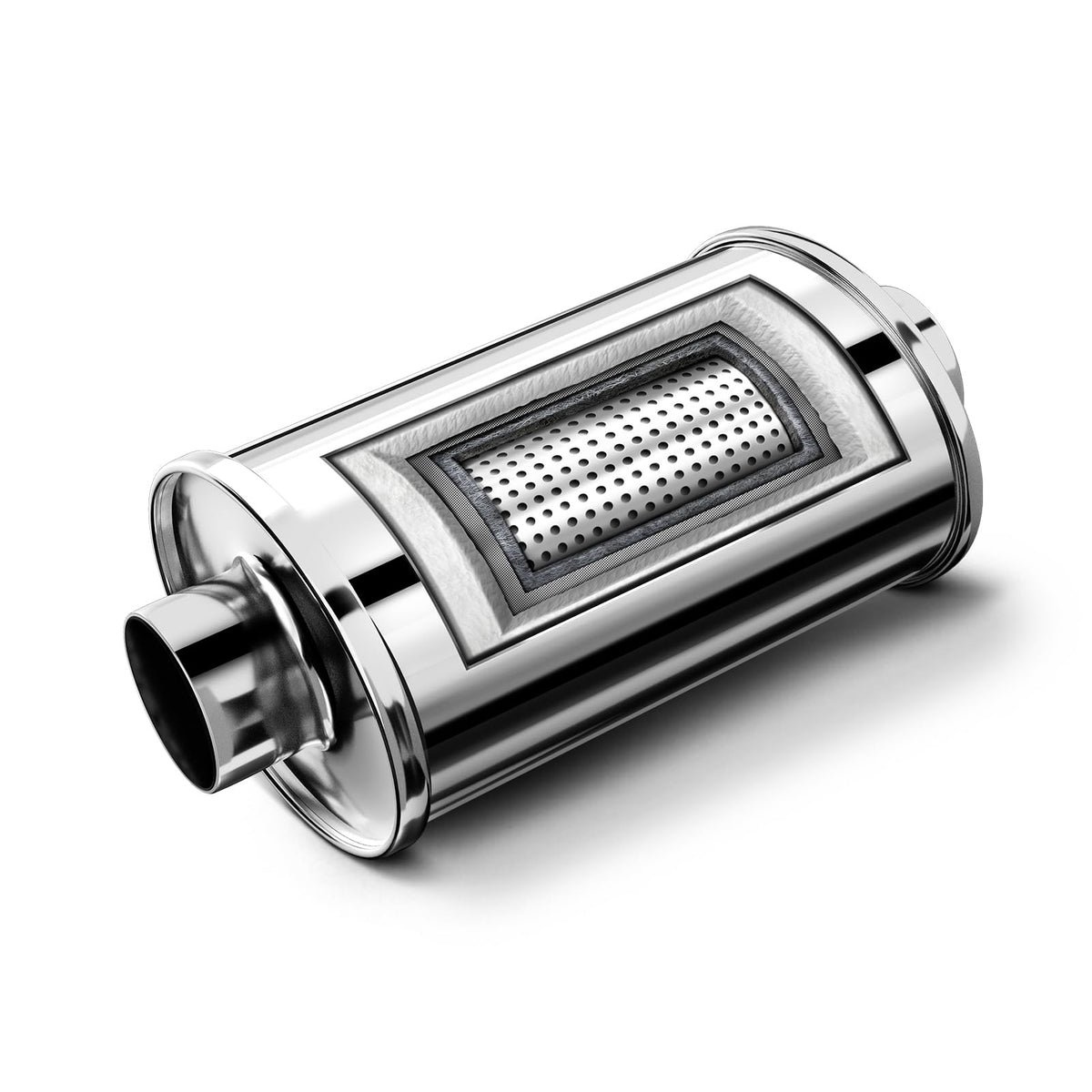 Hilmitile Resonator on 2.5 inch inlet/outlet for quieter exhaust and smoother ride.