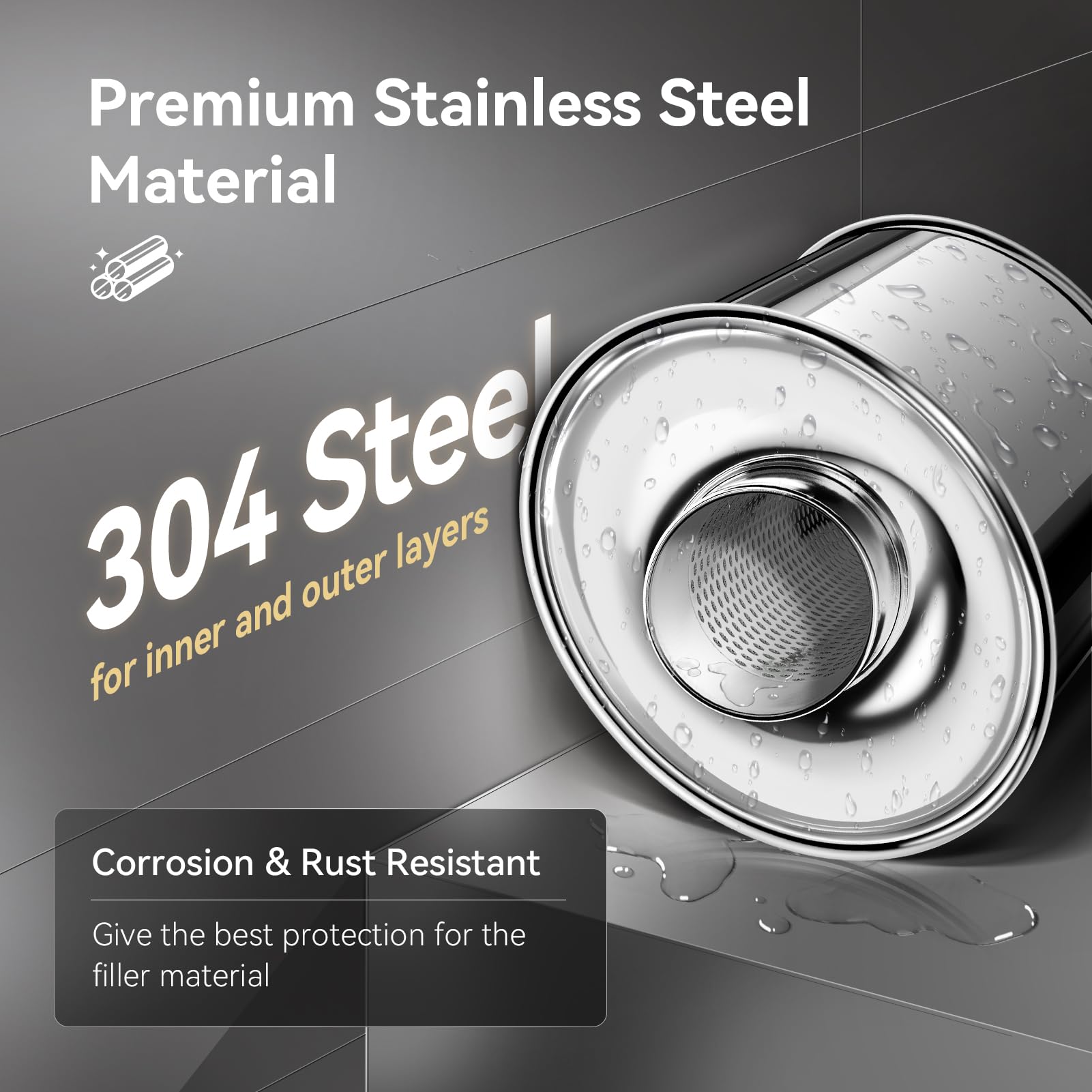 Universal fit for 2.5 inch exhaust pipes across cars, trucks, and SUVs.