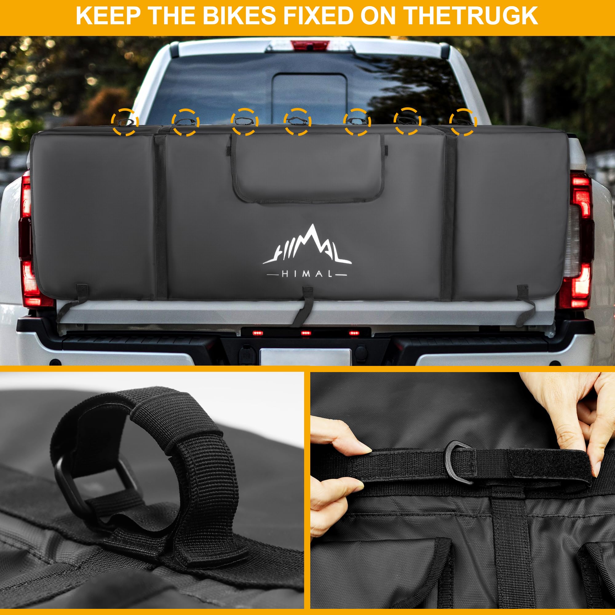 Himal Outdoors tailgate pad with Velcro straps for quick, secure setup.