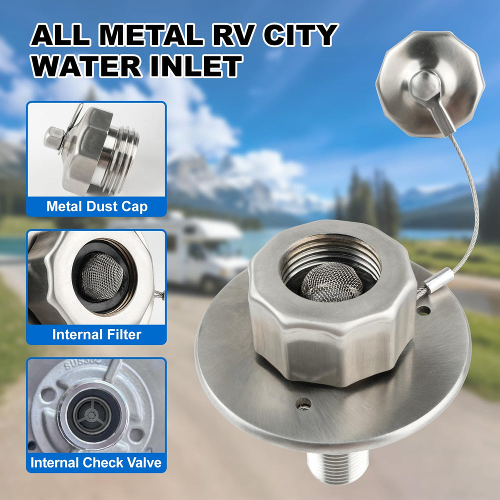 Himaweek all-metal-construction-rv-city-water-inlet withstands rugged road use for long-lasting connections.