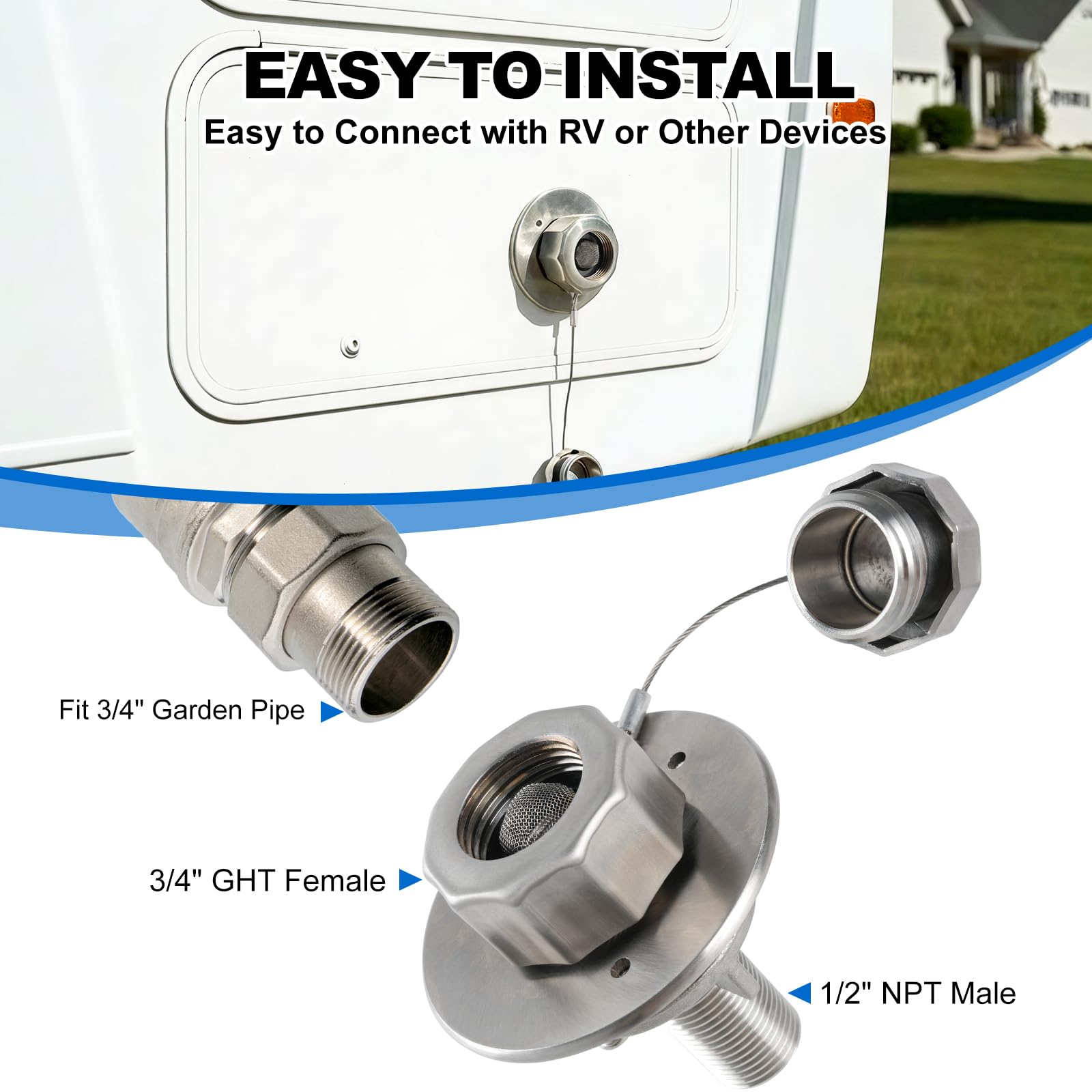 Himaweek built-in-check-valve-rv-city-water-inlet guards against backflow during water fills.