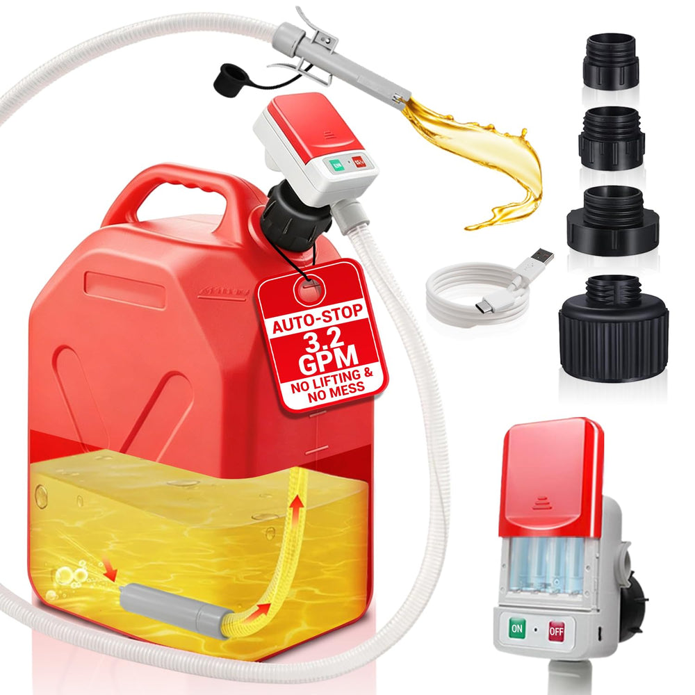 HiNADA auto-stop pump front view with overflow protection for safe transfers.