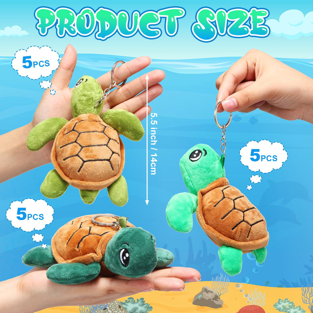 Hinly sea turtle plush keychain: bright colors and piercing eyes for bags and keys.