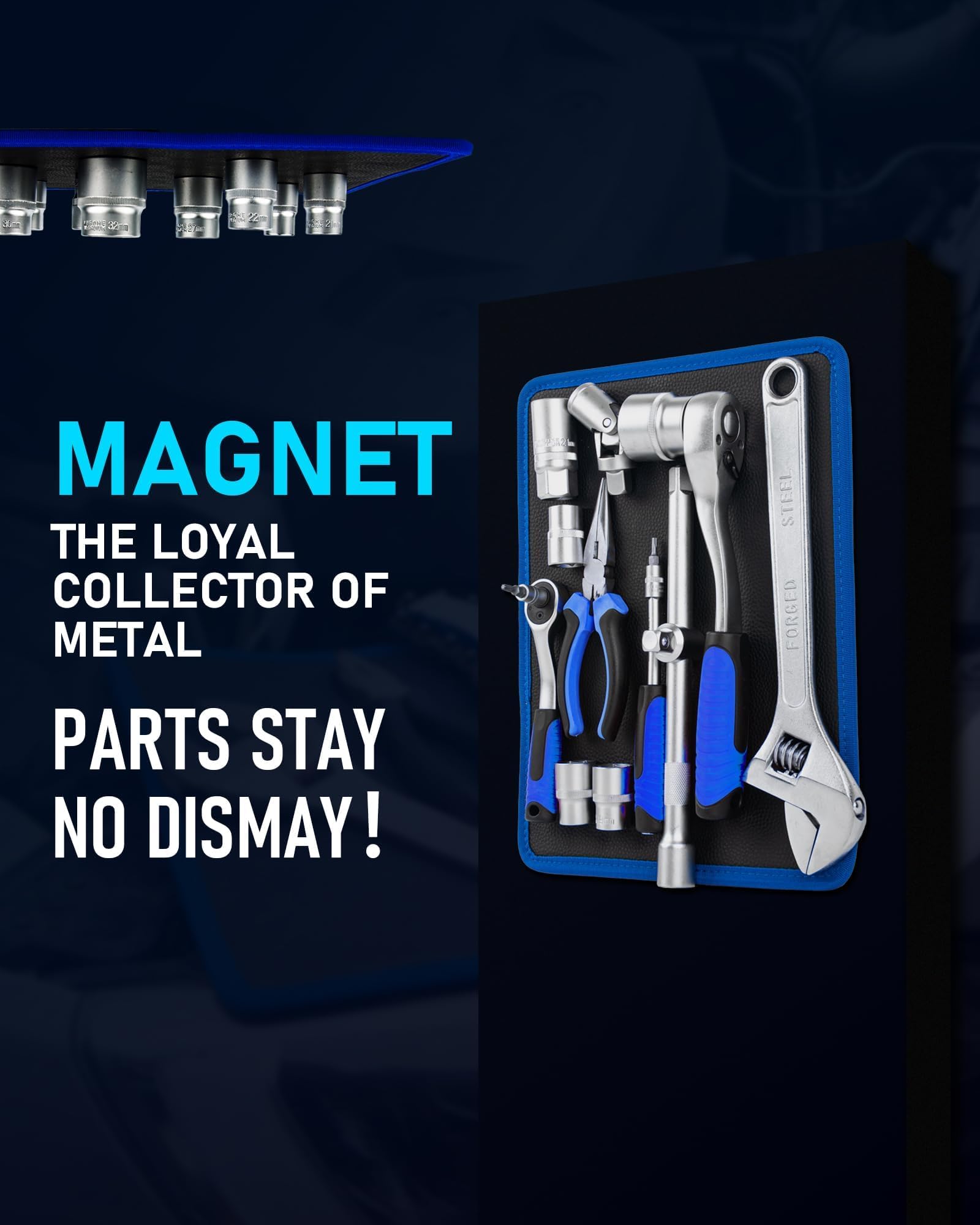 HIPULX organized workbench with magnetic surfaces speeds tool placement.