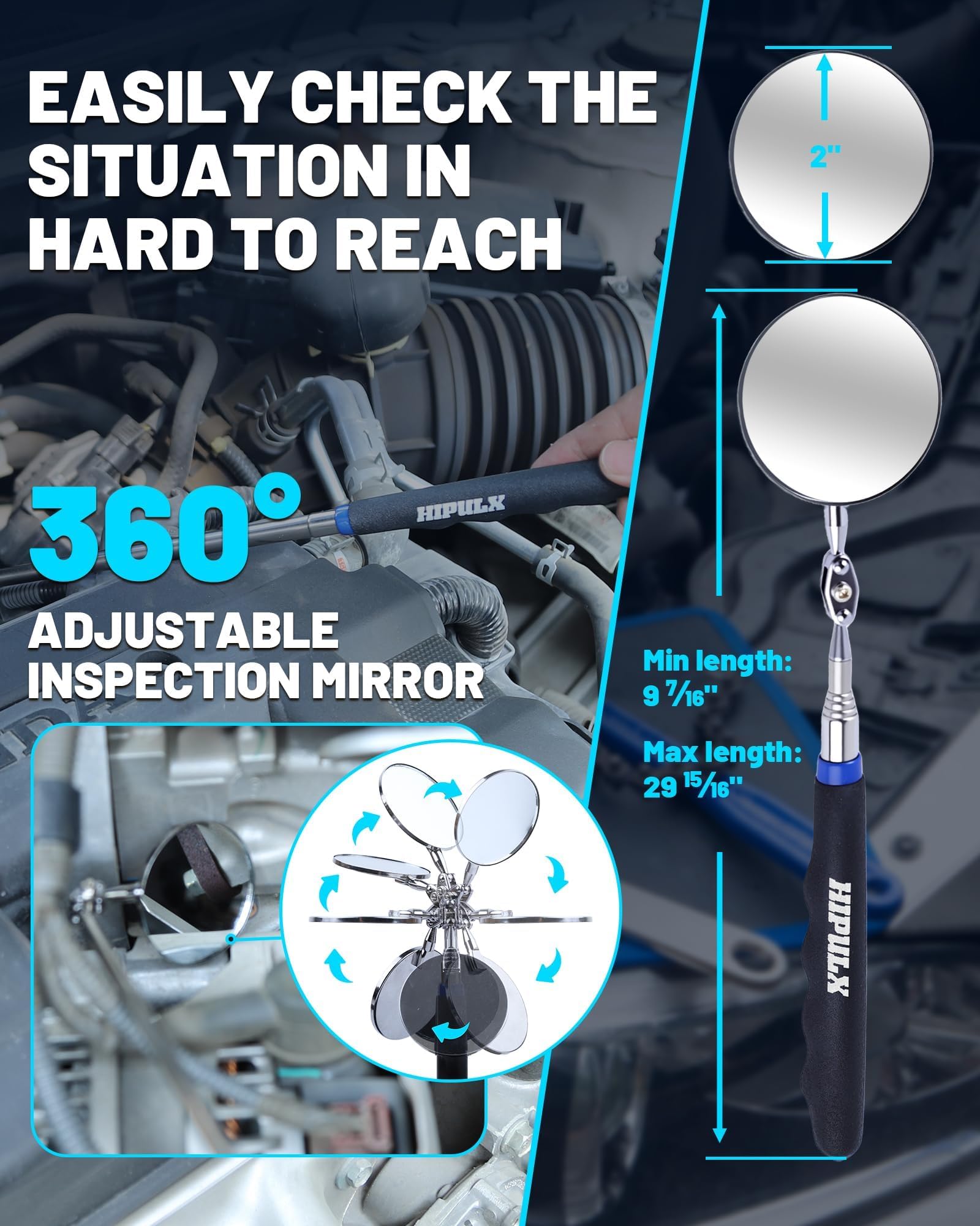 HIPULX telescoping pickup tool reaches under equipment for dropped parts.