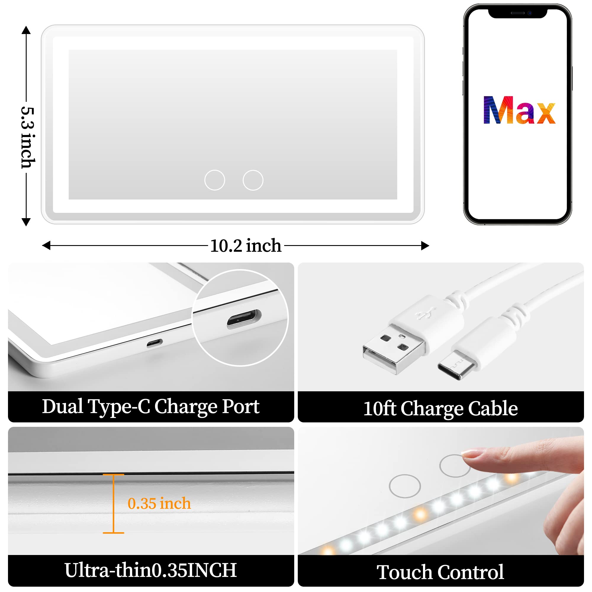 Hirger smart double-touch control enables quick brightness and color adjustments.