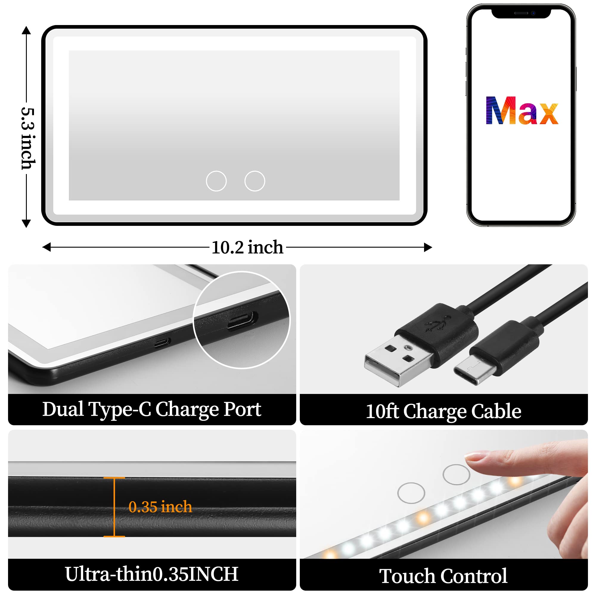 Hirger USB rechargeable mirror enables cordless makeup on the road.