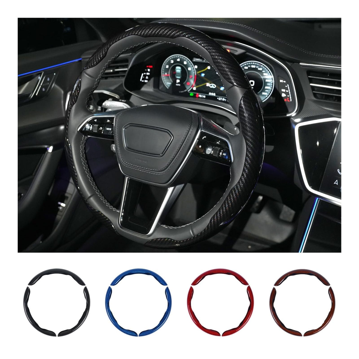 Hiseanllo carbon fiber steering wheel cover with sleek finish improves grip and style