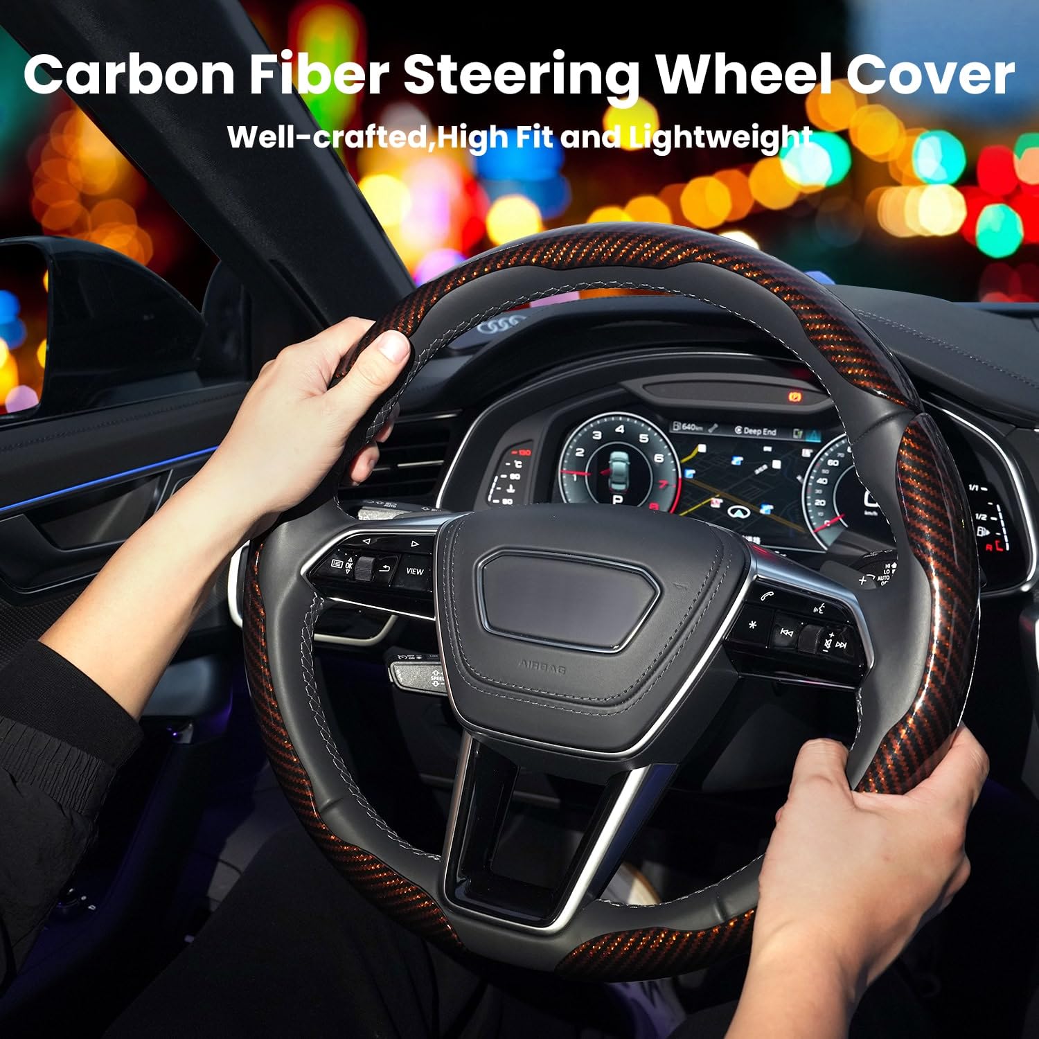 Hiseanllo carbon fiber surface shows anti-slip, sweat-resistant protection for daily driving.