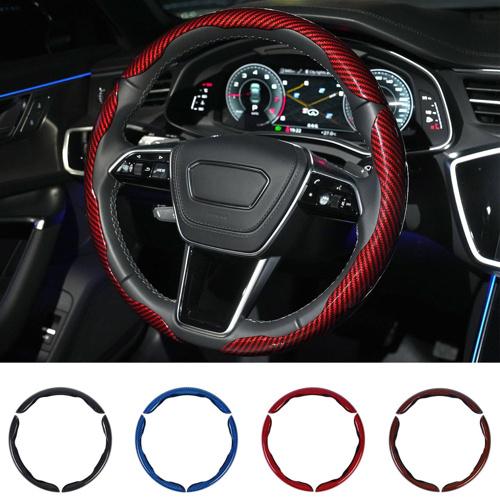 Hiseanllo carbon fiber steering wheel cover texture shines under sun for sportier interior.