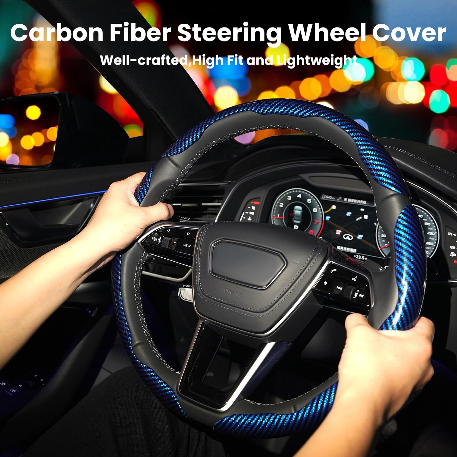 Hiseanllo steering wheel cover universal 14–16 inch fit enhances grip for comfortable drives.