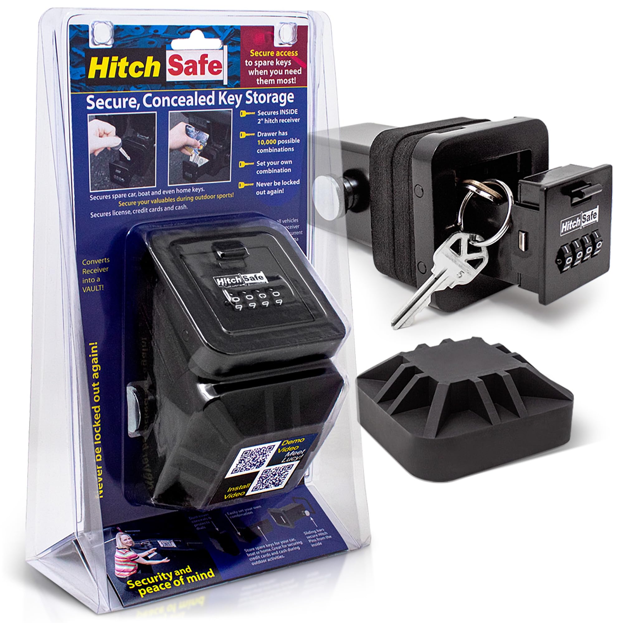 HitchSafe HS7000 installed in a 2-inch receiver keeps keys secure outdoors.