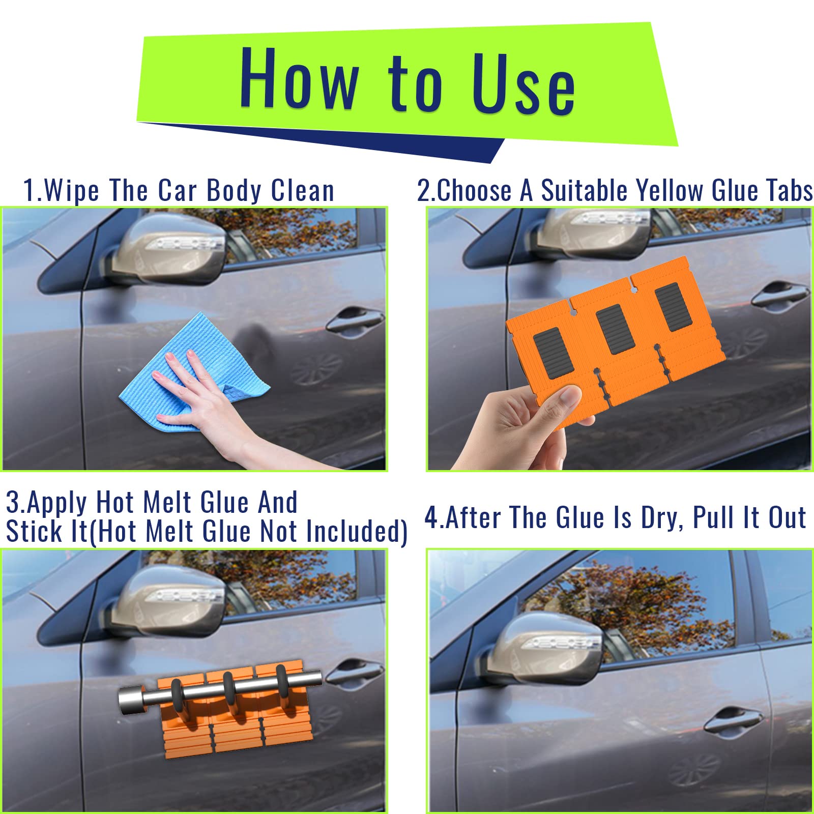 HiYi paintless glue tabs yellow pack enables paint safe dent removal