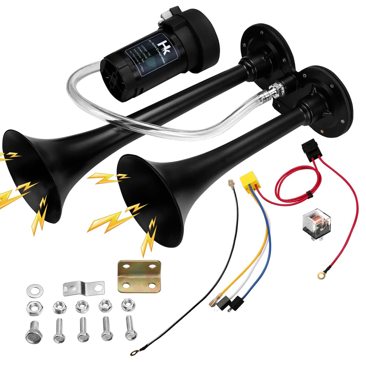 HK 150dB dual trumpet air horn kit in action for high visibility signaling