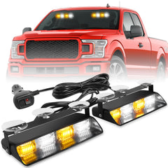 HLauto 2002L dash strobe lights in amber and white, high visibility on the windshield